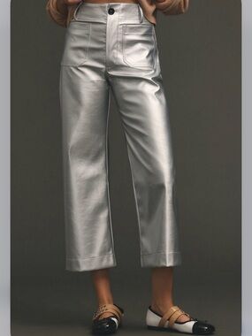 Anthropologie Silver Cropped Wide-Leg Pants